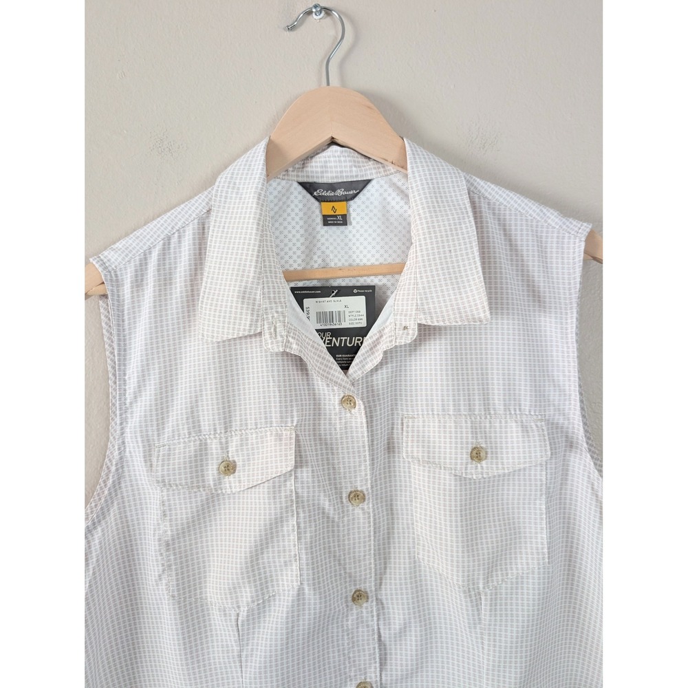 Eddie Bauer Womens XL Sleeveless Hiking‎ Shirt White Performance Gorpcore NWT - Picture 2 of 9